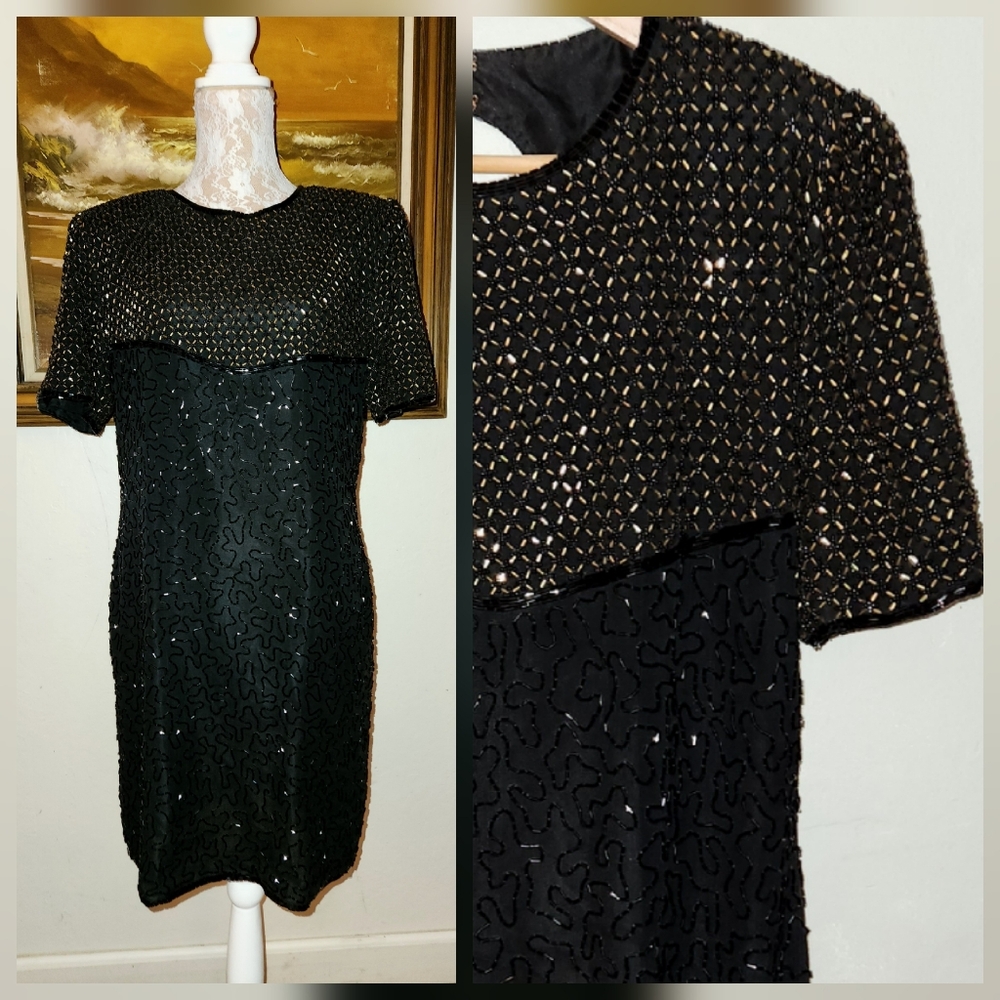 Vintage 1960s Black Silk Shift Dress Designed By Patchouli